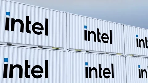 Intel logo Global Trade on the Move Shipping Containers with Logo and Flag Stock Footage 262929778