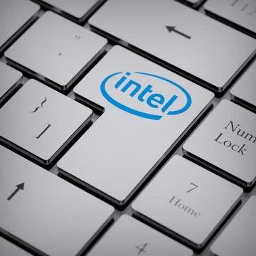 Intel logo notebook keycap 3d illustration stock market editorial Stock Photos