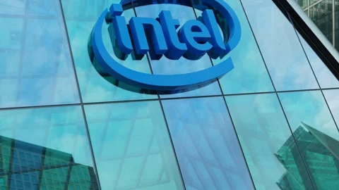 Intel modern urban tower building downtown offices corporation  stocks market Stock Footage 279953705