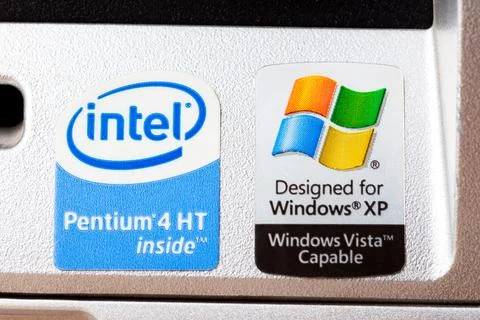 Intel Pentium HT Inside, Designed for Windows XP and Windows Vista capable pc 写真素材
