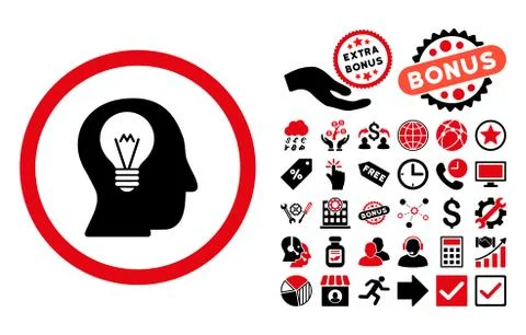 Intellect Bulb Flat Vector Icon with Bonus イラスト素材
