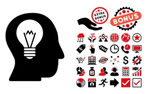 Intellect Bulb Flat Vector Icon with Bonus イラスト素材