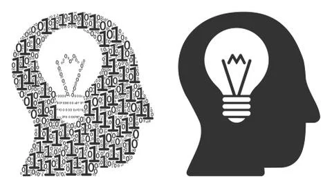 Intellect Bulb Mosaic of Binary Digits Illustrazione stock