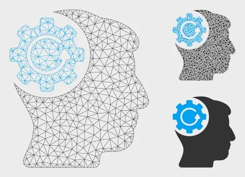 Intellect Gear Rotation Vector Mesh Network Model and Triangle Mosaic Icon Stock Illustration