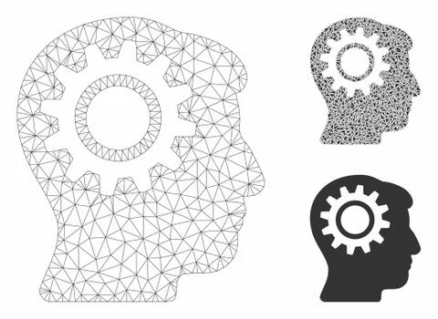 Intellect Gear Vector Mesh Network Model and Triangle Mosaic Icon 库存插图