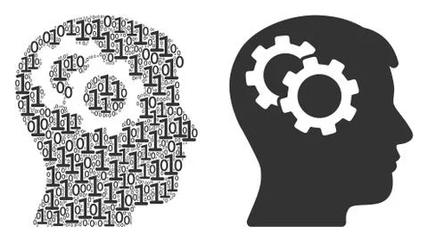 Intellect Gears Collage of Binary Digits 스톡 일러스트