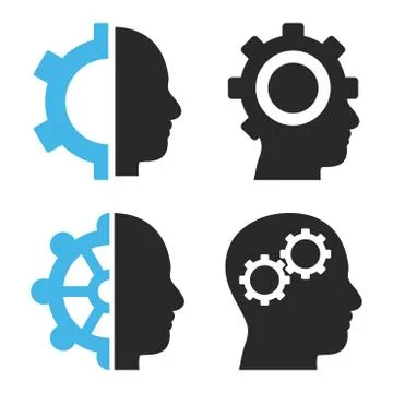 Intellect Gears Flat Vector Icons Stock Illustration