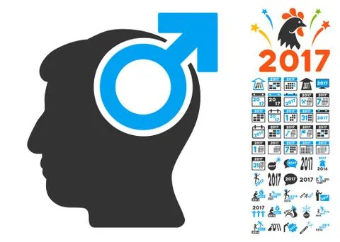 Intellect Potency Icon With 2017 Year Bonus Pictograms Stock Illustration