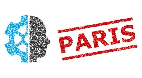 Intellect Recursive Collage of Intellect Icons and Distress Paris Stamp Stock Illustration