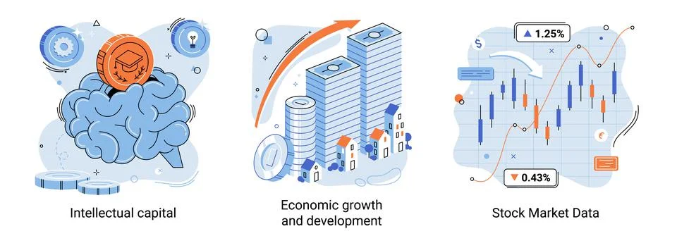 Intellectual capital, education, economic growth and development, stock market Stock Illustration