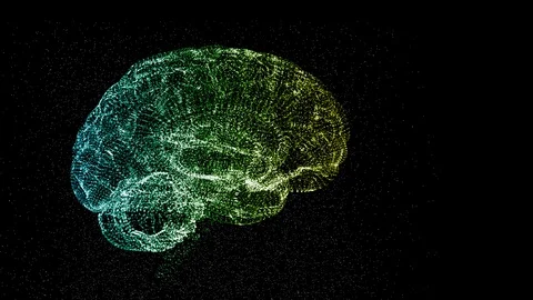 Intellectual property concept. Abstract brain mock-up of small shining yellow Stock Footage 121804300