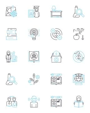 Intellectual worth linear icons set. Knowledge, Intelligence, Acumen, Brilliance Illustrazione stock