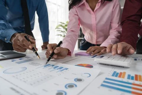 Intelligence analysis concept, group of business people brainstorm discussing Stock Photos