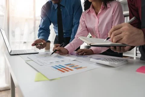 Intelligence analysis concept, group of business people brainstorm discussing Stock Photos