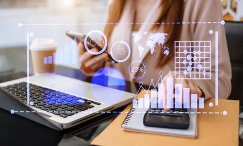 Intelligence and business analytics with dashboard concept.Website designer.. Stock Photos