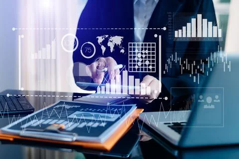 Intelligence (BI) and business analytics (BA) with (KPI) dashboard concept... Stock Photos