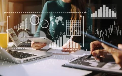 Intelligence (BI) and business analytics with key performance indicators da.. Stock Photos