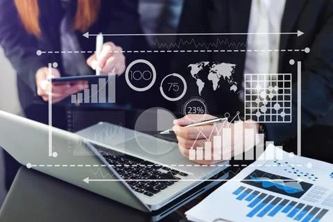 Intelligence (BI) and business analytics with key performance indicators da.. Stock Photos