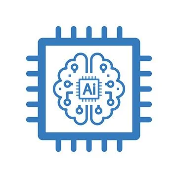 Intelligence, brain, chip icon. Blue color design. Stock Illustration