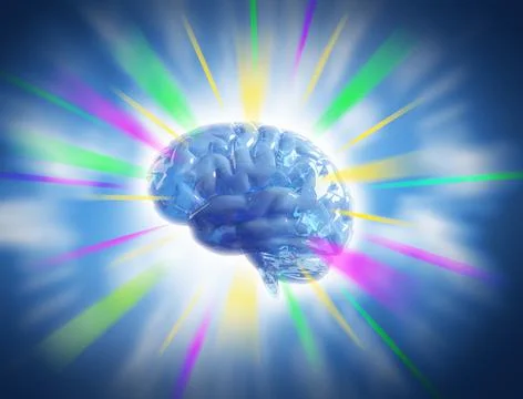 An Intelligence Creativity Genius human brain on a vivid blue background. Stock Illustration