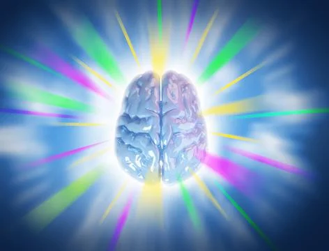 An Intelligence Creativity Genius human brain on a vivid blue background. Stock Illustration
