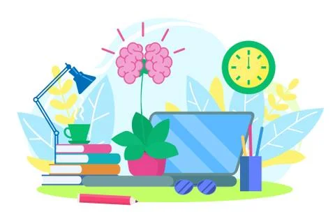 Intelligence development, vector illustration. On table flower pot shape human Stock Illustration