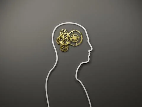 Intelligence, healthy mind, creativity concept. Golden clockwork mechanism in 스톡 일러스트
