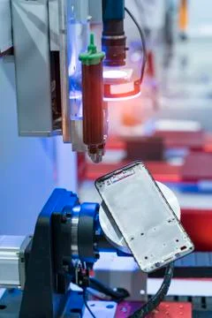 Intelligence machine working in mobile phone factory,Smart factory industry 4 Stock Photos