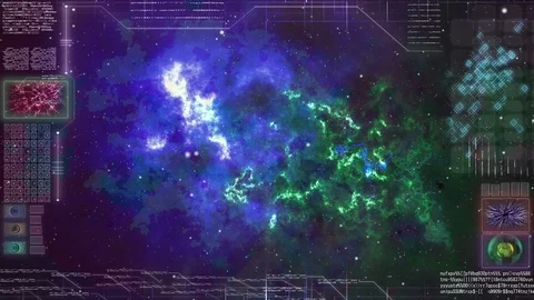 Intelligence mornitor screen of spaceship driving through galaxy Vídeos de archivo 98133702