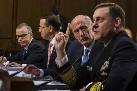 Intelligence officials testify on possible ties between Russia and the Trump cam Stock Photos