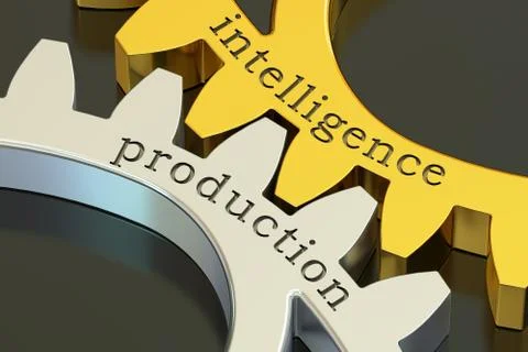 Intelligence production concept on the gearwheels, 3D rendering 스톡 일러스트