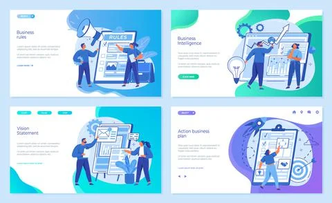 Intelligence, rules, action business plan, vision statement website. Colleagues Stock Illustration