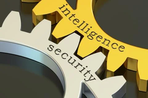Intelligence Security concept on the gearwheels, 3D rendering Stock Illustration