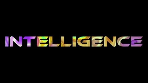 Intelligence text on black background. Multicolored glossy technological wo.. Stock Illustration