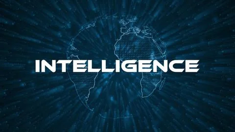 Intelligence text concept on si-fi particles background. Dot particles tech.. Stock Illustration