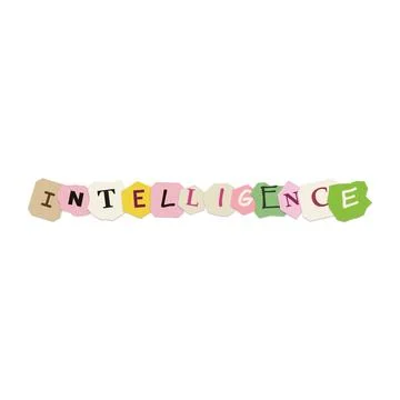 Intelligence word made of colorful torn paper letters Fotos Stock