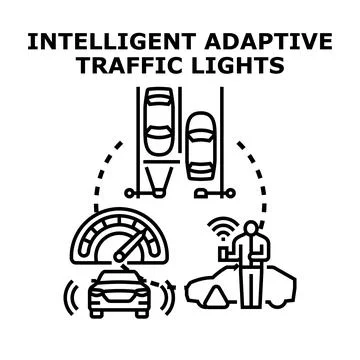 Intelligent adaptive traffic light system regulating traffic flow Stock Illustration