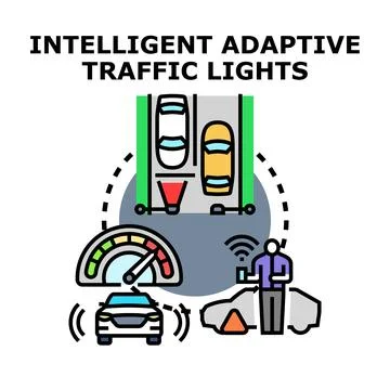 Intelligent adaptive traffic light system regulating traffic flow Stock Illustration