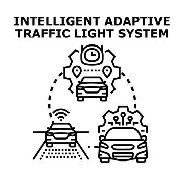 Intelligent adaptive traffic light system communicating with smart cars Stock Illustration