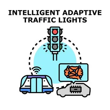 Intelligent adaptive traffic lights managing urban transportation Stock Illustration