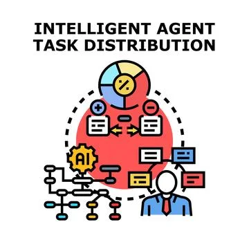 Intelligent agent distributing tasks in workflow automation system Stock Illustration