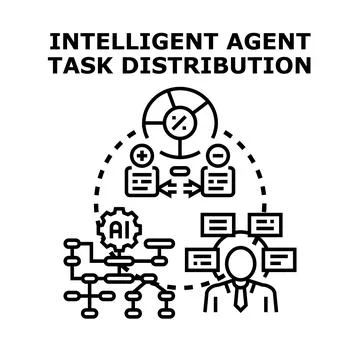 Intelligent agent distributing tasks in workflow automation system Stock Illustration