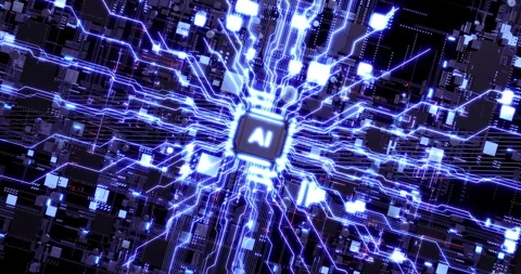Intelligent AI Computer Central Processing Unit Managing Data Flow. Stock Footage 306326257