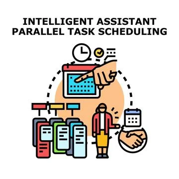 Intelligent assistant scheduling multiple tasks for efficiency Stock Illustration