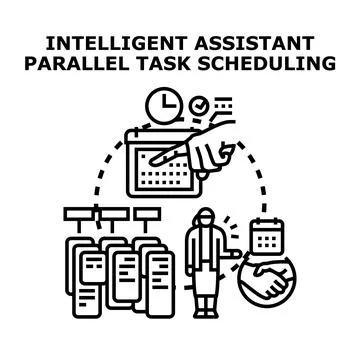 Intelligent assistant scheduling multiple tasks for efficiency Stock Illustration