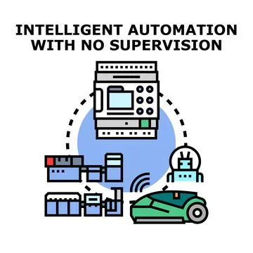 Intelligent automation managing unattended smart industry production Illustrazione stock