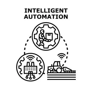 Intelligent automation system connecting factory, robot, and agriculture Stock Illustration