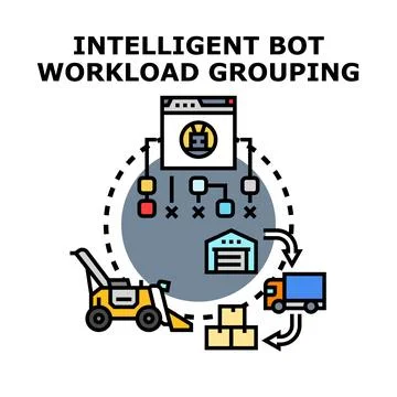 Intelligent bot optimizing warehouse logistics and delivery 스톡 일러스트