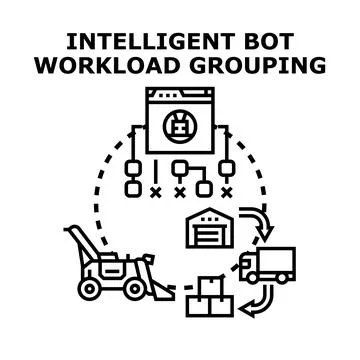 Intelligent bot optimizing warehouse logistics and delivery Stock Illustration