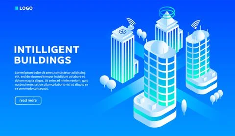 Intelligent building concept background, isometric style Ilustración de archivo